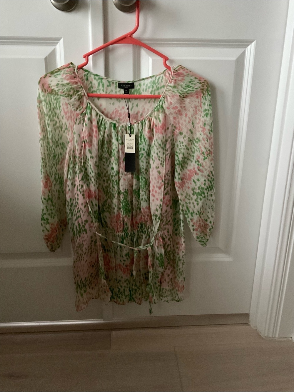 Talbots Silk Sheer Floral Tie-Waist Tunic in Pink & Green